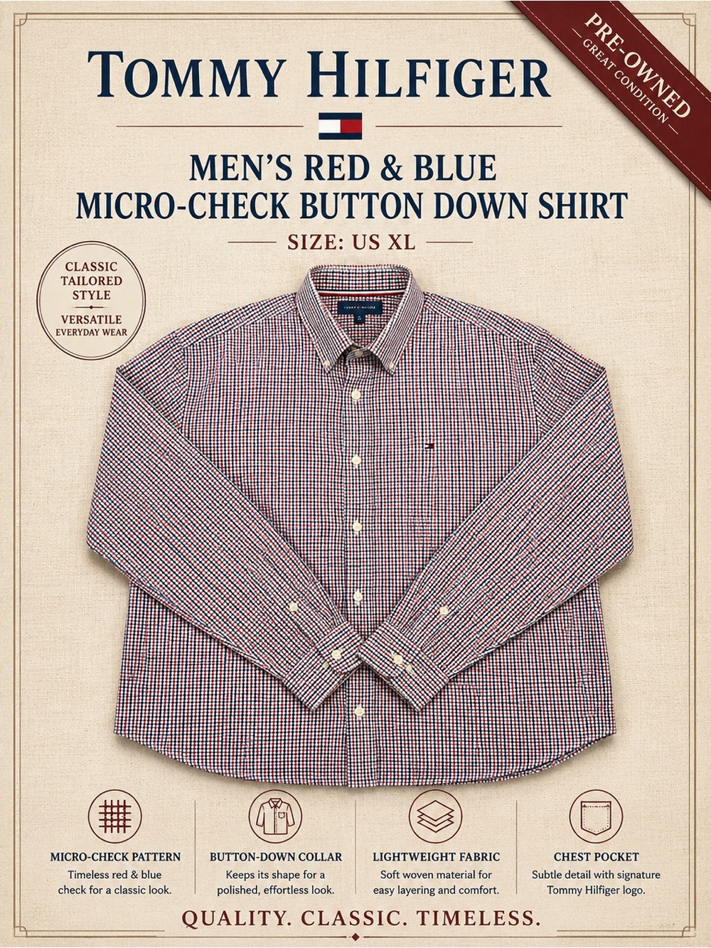 Tommy Hilfiger Men's Red & Blue Micro-Check Button-Down Shirt